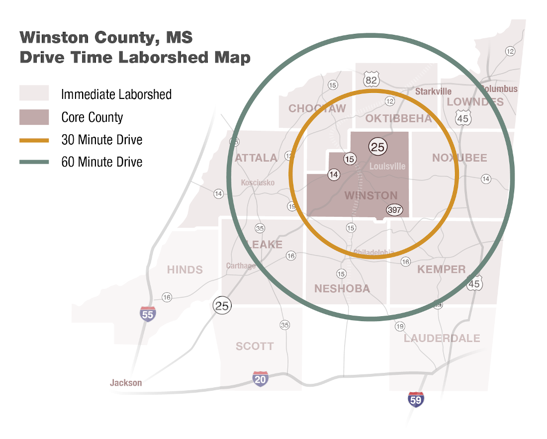 60-minute laborshed  of Winston County